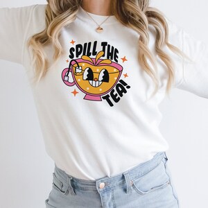 Spill The Tea SVG PNG, Gossip Svg, Cute Retro Design for Shirt, Sticker, Mug, Tote bag, Commercial Use image 6