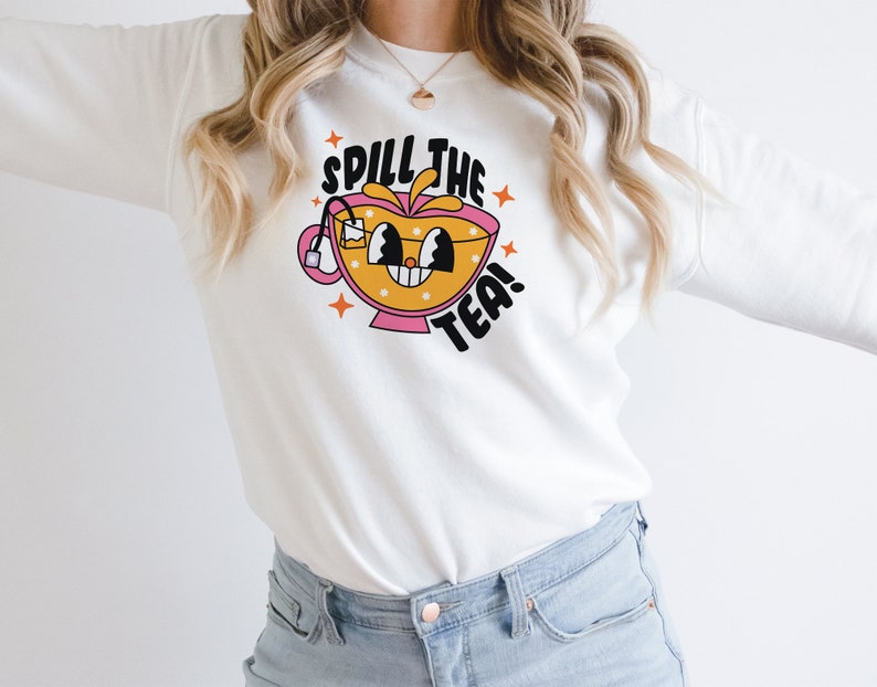 Spill The Tea SVG PNG, Gossip Svg, Cute Retro Design for Shirt, Sticker, Mug, Tote bag, Commercial Use image 6