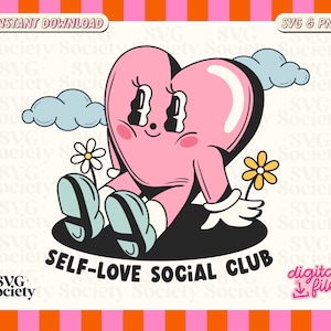 Self-Love Social Club SVG PNG: Retro Heart Character (Digital File)