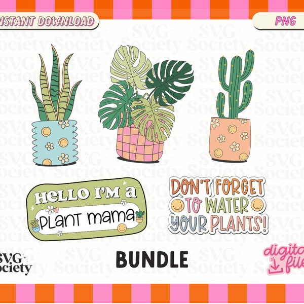 Plant Mama Bundle, Cute Creative PNG Digital Clipart for Graphic T-shirts, Stickers, Tote Bags and More - Commercial Use