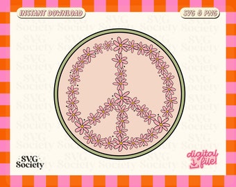 Daisy Peace Sign SVG PNG: 70s Hippie Design (Digital Download)