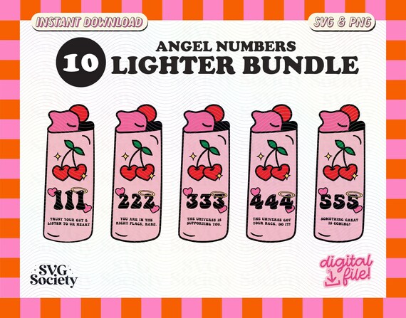 Cute Artsy Angel Numbers Lighter SVG and PNG Design Bundle, Perfect For Stickers, Shirts, Totebags, Mugs & More - Commercial Use