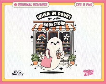 Bookstore SVG PNG File: Artsy Bookish Ghost Design (Digital Download)