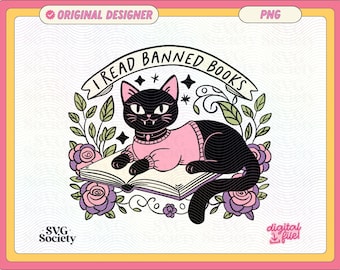 I Read Banned Books Black Cat PNG: Bookish Artsy Design (Digital Download)