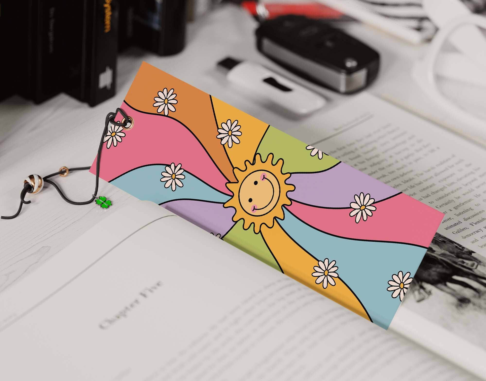 Sun Ranbow Bookmark Groovy Sun Rainbow Bookmark Printable Design (PNG File) - Etsy