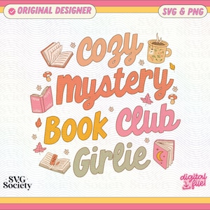 Cozy Mystery Book Club SVG PNG: Artsy Bookish Design (Commercial Use)