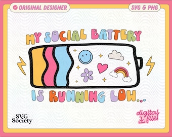 Social Battery SVG PNG: Introvert Design, Colorful Design (Digital Download)