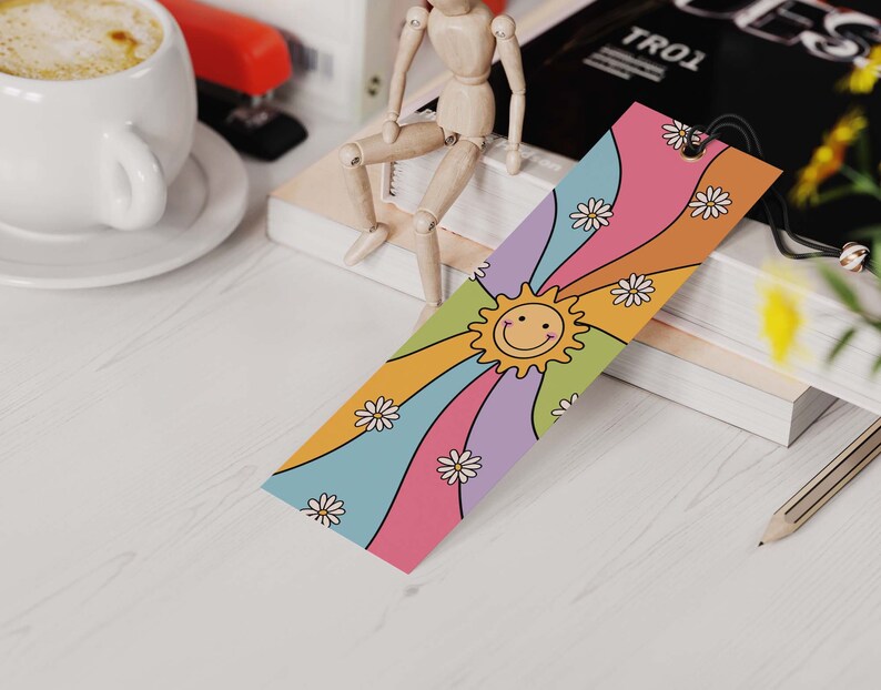 Sun Ranbow Bookmark Groovy Sun Rainbow Bookmark Printable Design (PNG File) - Etsy