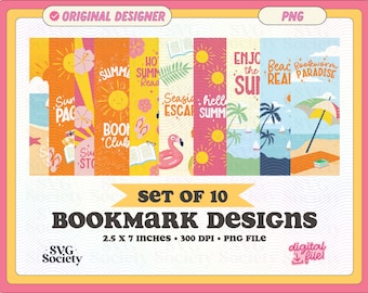 Summer Bookmarks: Artsy Beach Designs, Set of 10 (PNG Files)