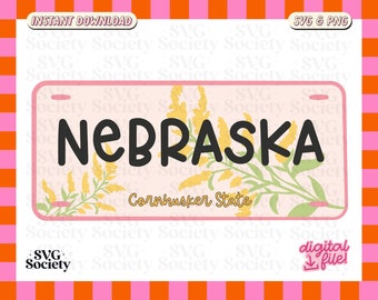 Nebraska Plate SVG PNG: Trendy State Design (Digital Download)