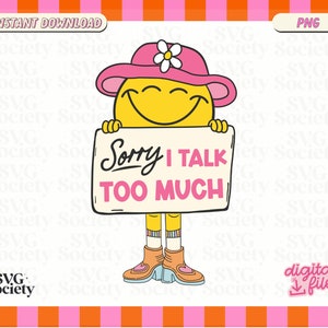 Przepraszam, że za dużo mówię, słodka kreatywna postać PNG Clipart Design, ADHD, Neurodywersyfikacja, idealna na koszulki, naklejki, torby płócienne i nie tylko