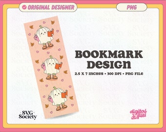 Pumpkin Bookish Ghost Bookmark Design, PNG File, Cute Creative Bookish Halloween Printable Bookmark Design for Commercial Use