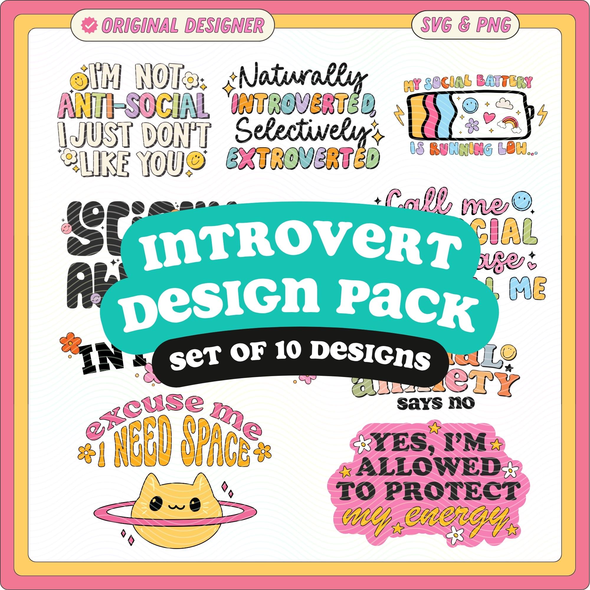 Introvert SVG PNG Design Bundle: Funny Anti-social Quotes (digital ...