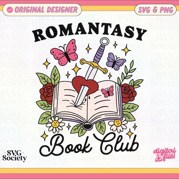 Romantasy Book Club SVG PNG File, Cute Trendy Bookish Artsy Design for Shirts, Stickers, Bookmarks, Cups, Tote Bags and More