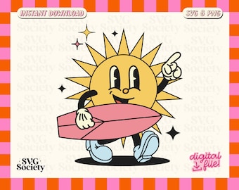 Retro Sun Surfboard Graphic: Trendy Summer SVG PNG (Digital Download)