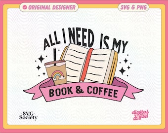Buch und Kaffee SVG PNG - Kreatives Design (Digitaler Download)