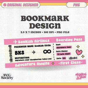 Design segnalibro carta d'imbarco libresco, file PNG, design segnalibro stampabile creativo e carino per uso commerciale