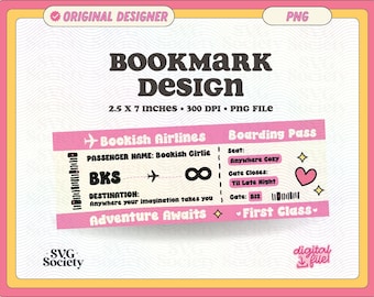 Bookish Boarding Pass Bookmark Design, PNG File, Cute Creative Bookish Printable Bookmark Design for Commercial Use