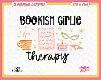 Projekt terapii Bookish Girlie: Modny ebook SVG PNG (pobieranie cyfrowe)