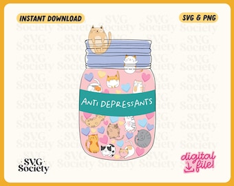 Cat Antidepressants SVG: Mental Health Design (SVG, PNG)