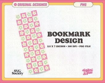 Checkered Floral Bookmark Design: Printable PNG File