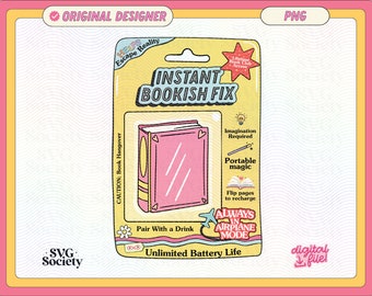 Instant Bookish Fix PNG File: Artsy Book Lover Design (Commercial Use)