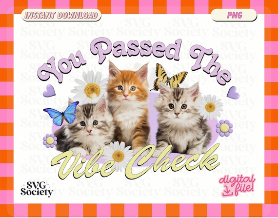 Y2K Aesthetic PNG, Vibe Check Png, You Passed the Vibe Check Png, Cat Lover Svg, Y2k Design for Sticker, Shirts, Tote bags, Commercial Use