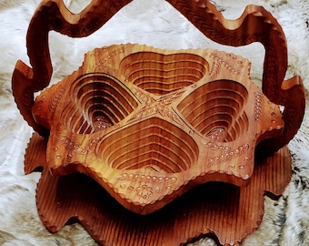 Cesta de madera plegable / compartimento de palisandro con salvamanteles para cesta / cesta plegable para centro de mesa / cesta de regalo de inauguración de la casa / bandeja navideña