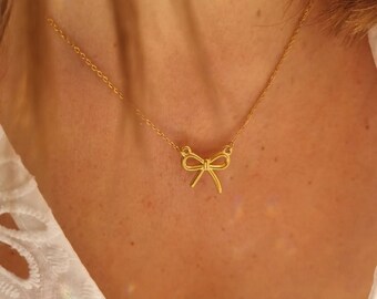 Collier nœud papillon en acier inoxydable - collier pendentif noeud de ruban - cadeau pour femme - Cadeau d'anniversaire - EVJF - Noël