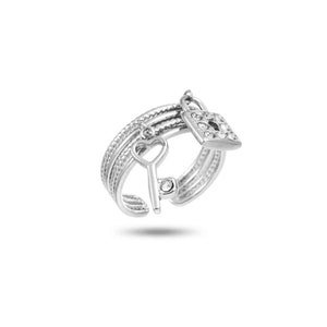 Stainless steel rhinestone key and padlock ring Charm ring Adjustable ring Christmas gift idea Women's gift Birthday gift image 4