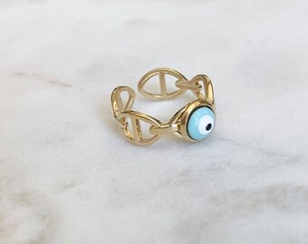 Ring with protective eye - gold stainless steel ring - adjustable ring - lucky ring - women's ring