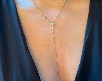 Star Necklace - Long Stainless Steel Necklace- Gold Star Minimalist Necklace - Valentine's Day Gift - Birthday Gift