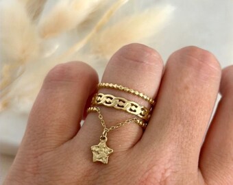3-rijige gouden of zilveren sterring - roestvrijstalen ring - Verstelbare ring - cadeau-idee voor dames - kerstcadeau - verjaardagscadeau