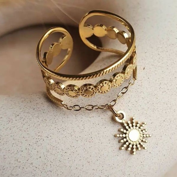 3 rij gouden of zilveren zonnering - roestvrijstalen ring - Verstelbare ring - cadeau-idee voor dames - kerstcadeau - verjaardagscadeau