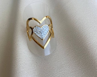 Golden heart ring - Stainless steel ring - Adjustable ring - Valentine's Day - gift for women and girls - Christmas gift idea - Rhinestone heart ring