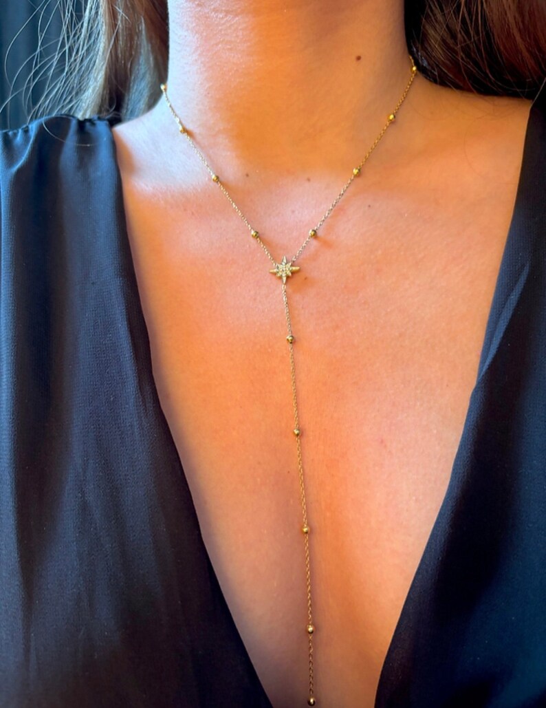 Sterketting Lange roestvrijstalen ketting Gouden ster minimalistische ketting Valentijnsdagcadeau Verjaardagscadeau afbeelding 2