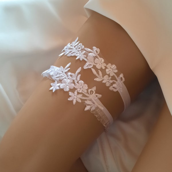 Lace Garters For Wedding, Sleek Simple Garter Set, White Wedding Garters,Bridal, White Garter Set, Dainty Wedding Garter, Lace Bridal Garter