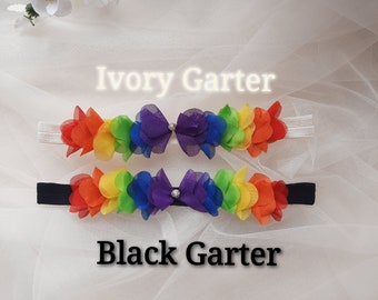 Duty Free Rainbow Flower Wedding Garter: Handmade Pride Accessory