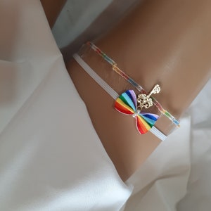 Liga de noiva arco-íris LGBT, liga de noiva, liga lésbica da chave do meu coração, ligas do orgulho, presentes de casamento do mesmo sexo, noiva de liga de casamento