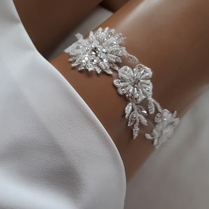 Duty Free Ivory Lace Wedding Garter: Beaded Bridal Sequin Embroidery