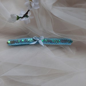Duty Free Baby Blue Sequin Embroidered Wedding Garter: Non-Slip Stretch Lace