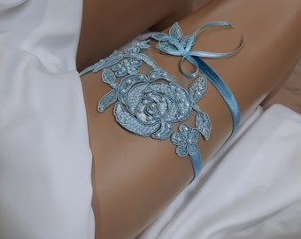 Giarrettiera Da Sposa 'Qualcosa Di Blu' – Pizzo Morbido E Nastro Di Raso, Taglia Unica (33-66 Cm), Regalo Matrimonio