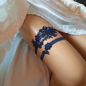 Duty Free Navy Blue Lace Wedding Garter Set: Bridal Toss Garter