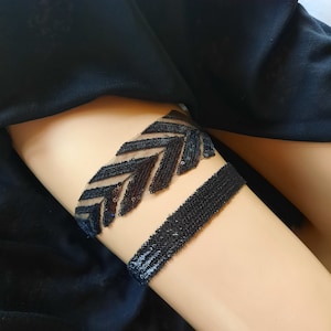 Duty Free Black Sequin Embroidered Gothic Wedding Garter Set