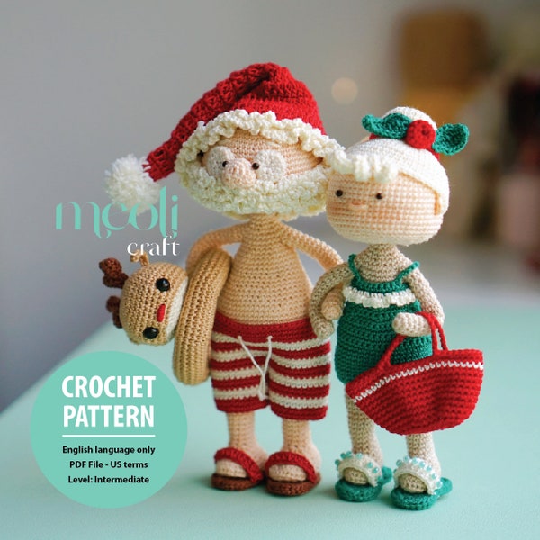 Couple Père Noël poupée Amigurumi Digital Crochet Pattern, Valentine Crochet doll making (PDF English Pattern)