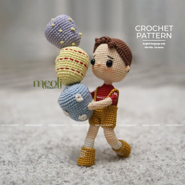 Crochet Lucas Doll Amigurumi Pattern, PDF English Pattern for begginers