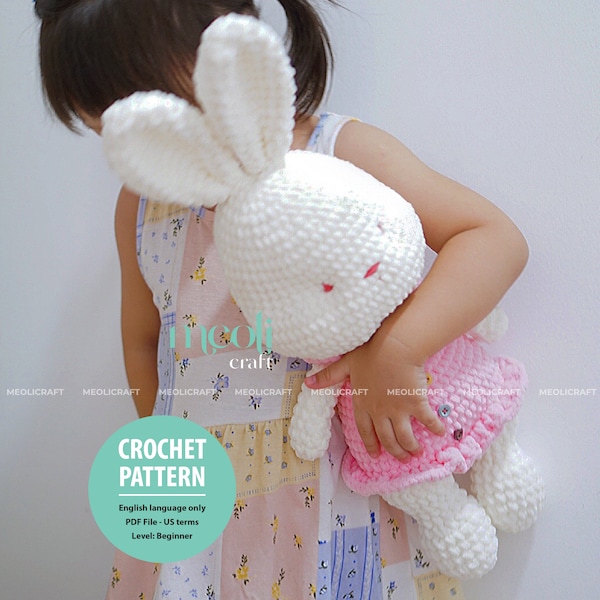 Bunny Crochet Amigurumi Pattern/ No sew/Tutorial/ Digital PDF/ ENG / chunky yarns