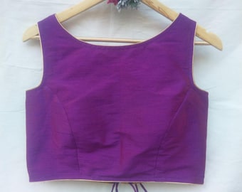 Blusa sari con cuello barco para mujer / Top corto indio confeccionado / Ropa festiva y de fiesta