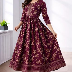 indian rayon embroidered dresses Bridesmaids Dress Indian Wear Maroon Embroidery Work Gown For Traditional Party