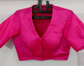 Made To Order V Neck Saree Blouse Front Open Saree Blouse Bollywood Crop Top,